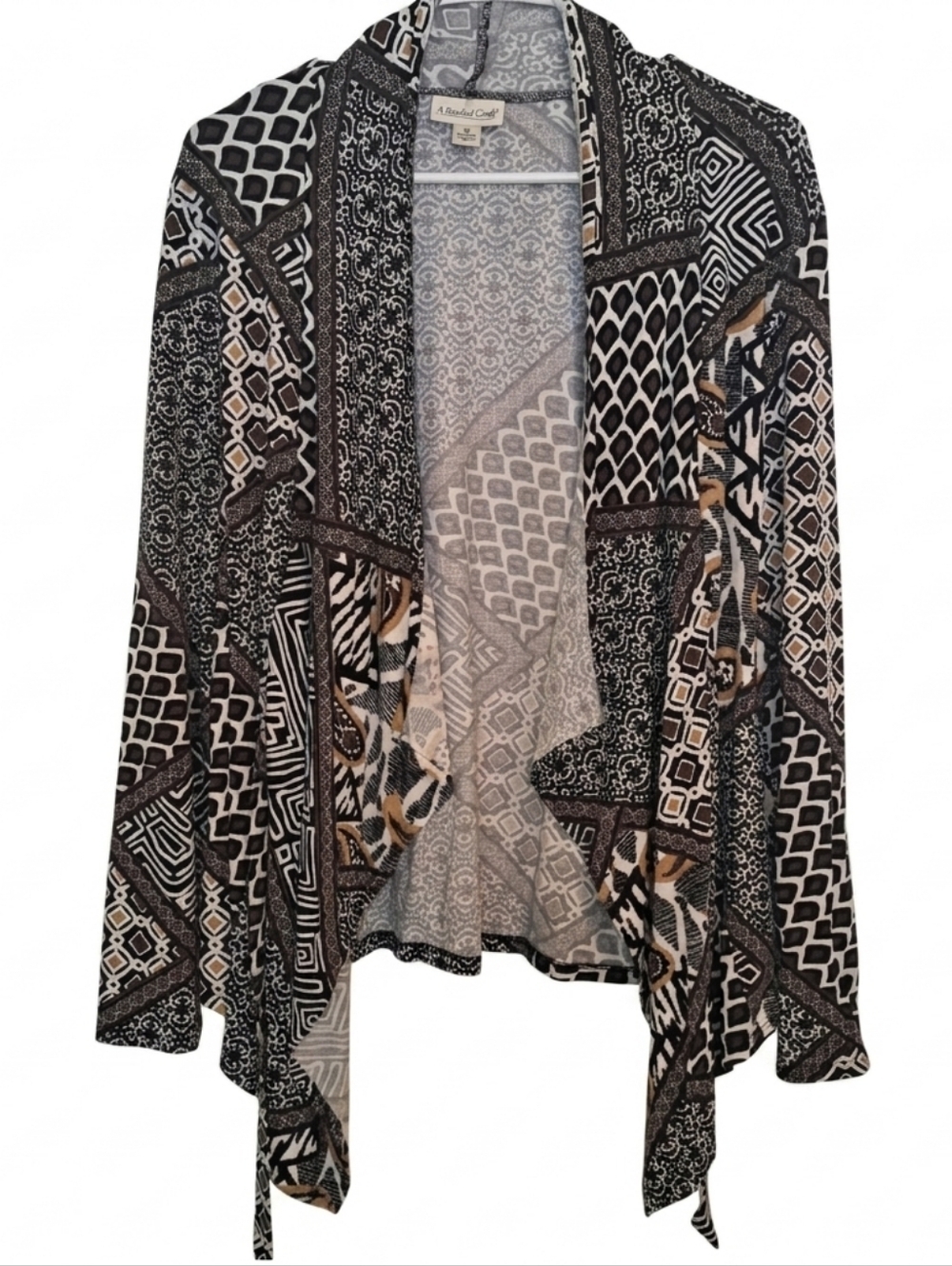 Coldwater Creek Black, Tan and White Patterned Open Cardigan Women's Medium #233
